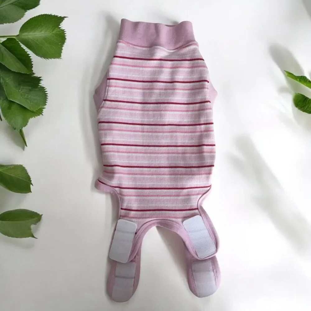 Sebdtico Soft Dog Onesie Recovery Suit in Pink Stripe